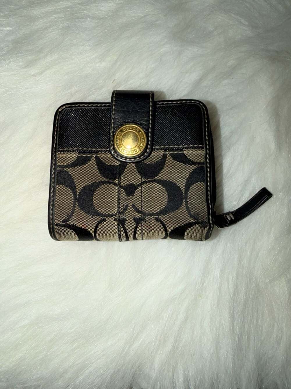 Coach Signature Canvas and Leather Bifold Snap Wallet